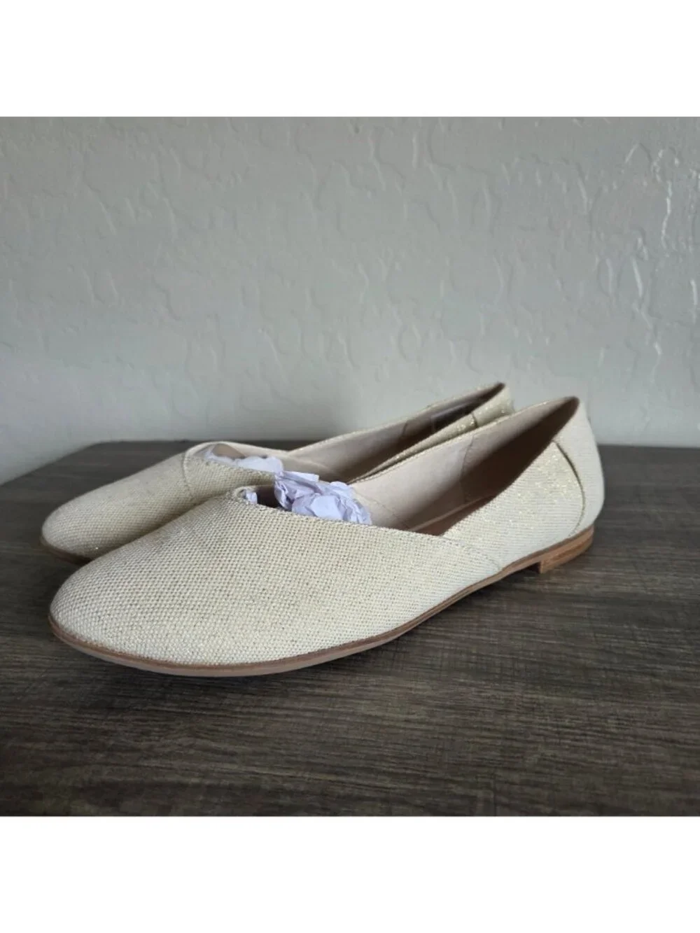 Toms Jutti Neat Slip-On Ballet Flat Dark Natural Metallic Linen Size Women's 9.5